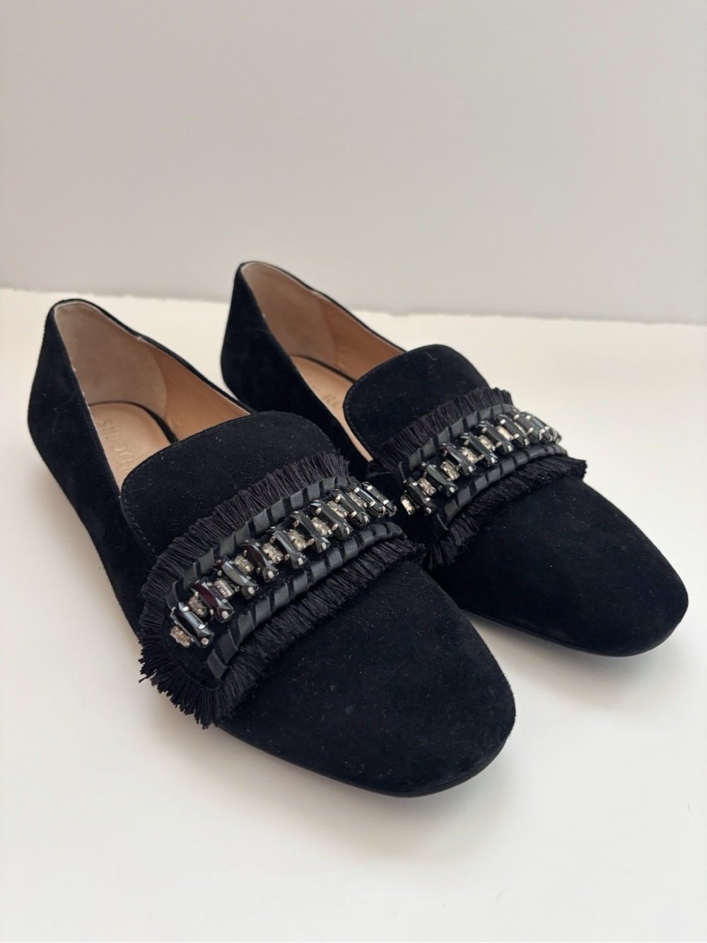 Jack Rogers Black Crystal Embellished Fringe Loafers Sz 6.5